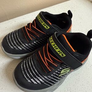 Skechers Kids Black and Neon Orange Sneakers